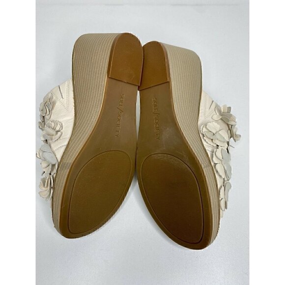 Sole Society Sandals Size 9M Women's So Poppy Leather Slip On Wedge Beige Floral - Picture 6 of 7